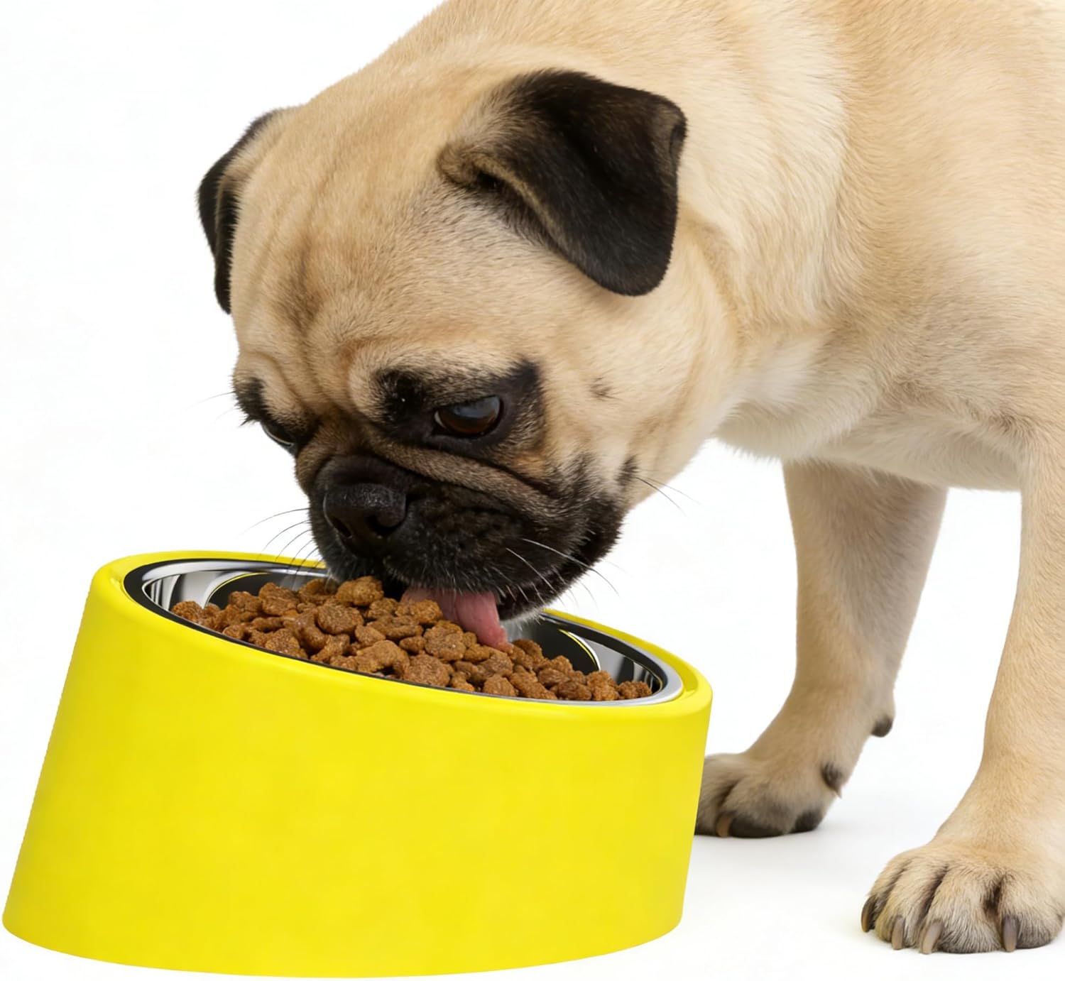 French Bulldog Bowl (15° Tilted) - Anti-Choke Slow Feeder for Flat-Faced Dogs, Non-Spill Non-Skid Weighted Base, Large 750ml (Yellow)