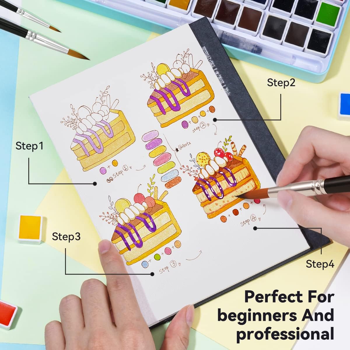 MeiLiang Watercolor Paint Set, 36 Colors in Portable Box with Metal Ring and 7 Paint Brushes, Art Supplies for Painting, Pretty Excellent Watercolor Set for Artists, Hobbyists, and Painting Lovers