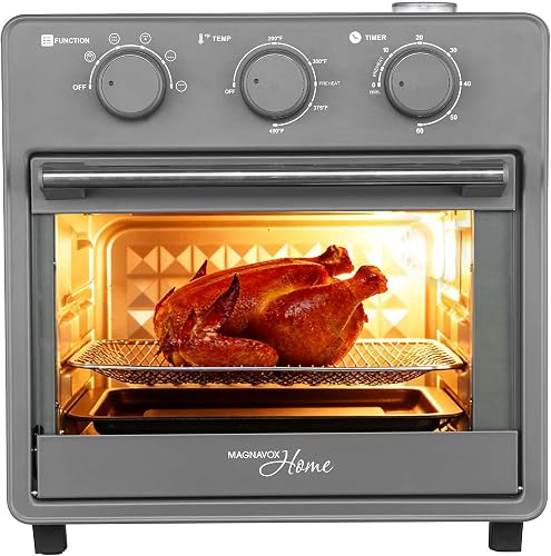 Home, 16.5 qt Air Fryer Oven, With Steam Infusion, Black, Convection Countertop Oven, 6 Cooking Functions, 200–450°F Temperature Control, Interior Light, Fry Basket & Baking Tray Included