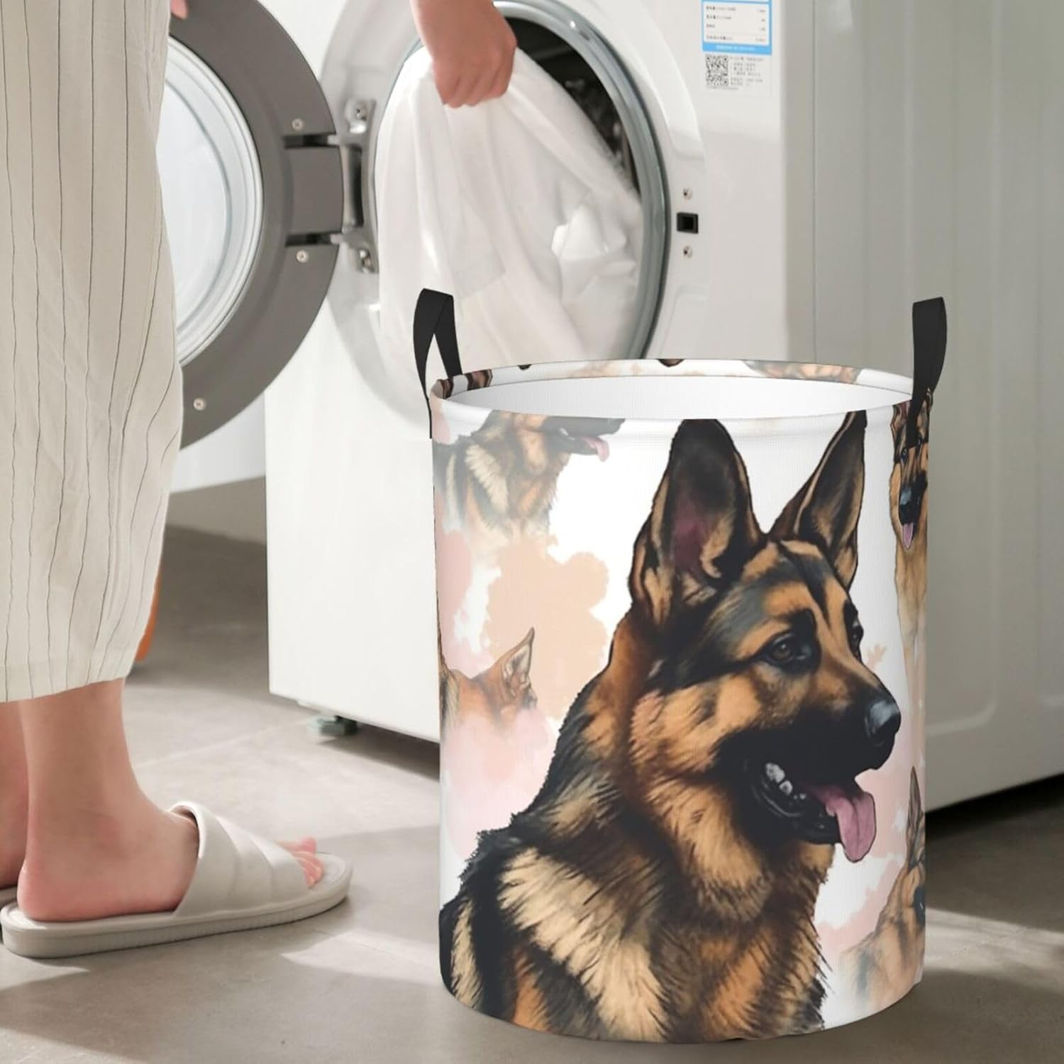 Laundry Basket Freestanding German Shepherd Dog Lovers Laundry Hamper Collapsible Tall Clothes Hamper with Handles Dirty Clothes Basket for Dorm Bedroom Travel Camping Bathroom Baskets