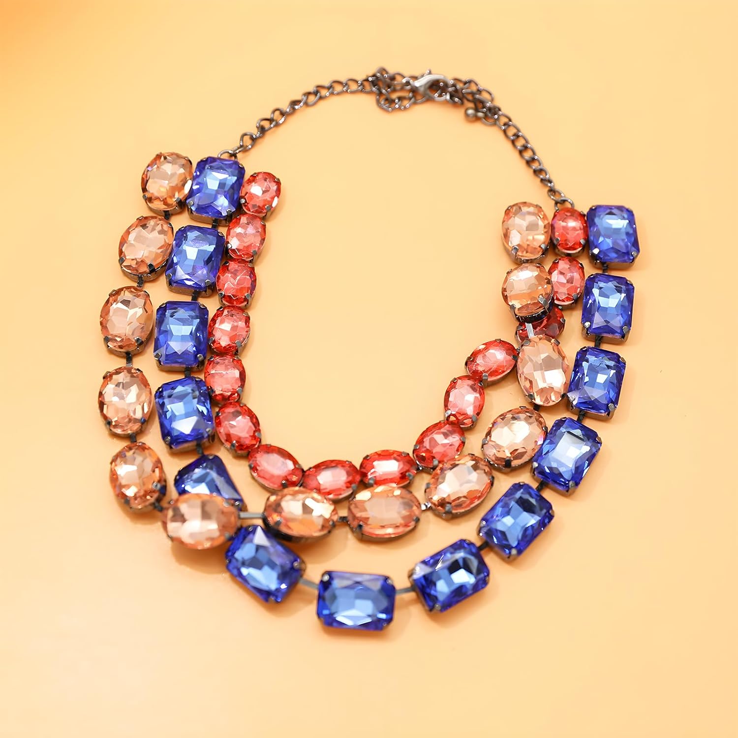 JNF Chunky Colorful Crystal Rhinestone Choker Collar Necklace for Women Twisted 3 Strand Statement Necklace Trendy Sparkly Gold Neck Chain Wedding Bridal Jewelry - Image 7