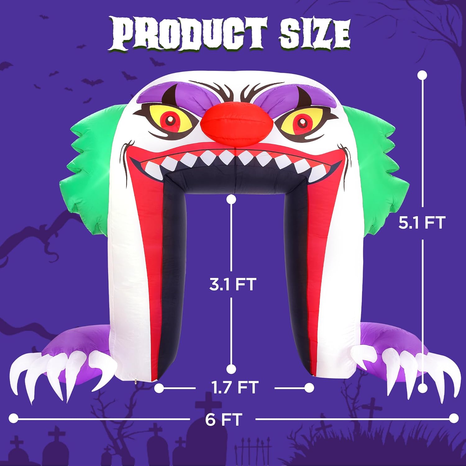 ZPISF 6 FT Halloween Inflatables Clown Archway Outdoor Decorations, Trunk or Treat Blow Up Car Decorations with Built-in LEDs for Halloween Decor