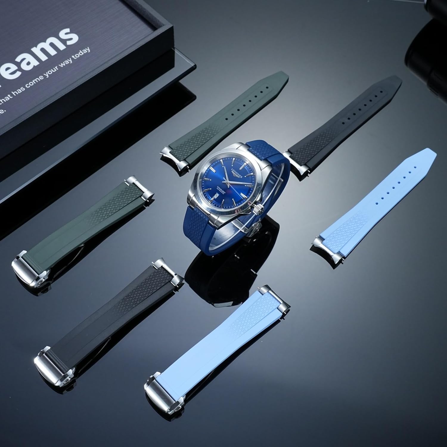 Compatible with Longines HydroConquest GMT, Panda Chronograph Models L3.830/L3.835 Fluoroelastomer Watch Band