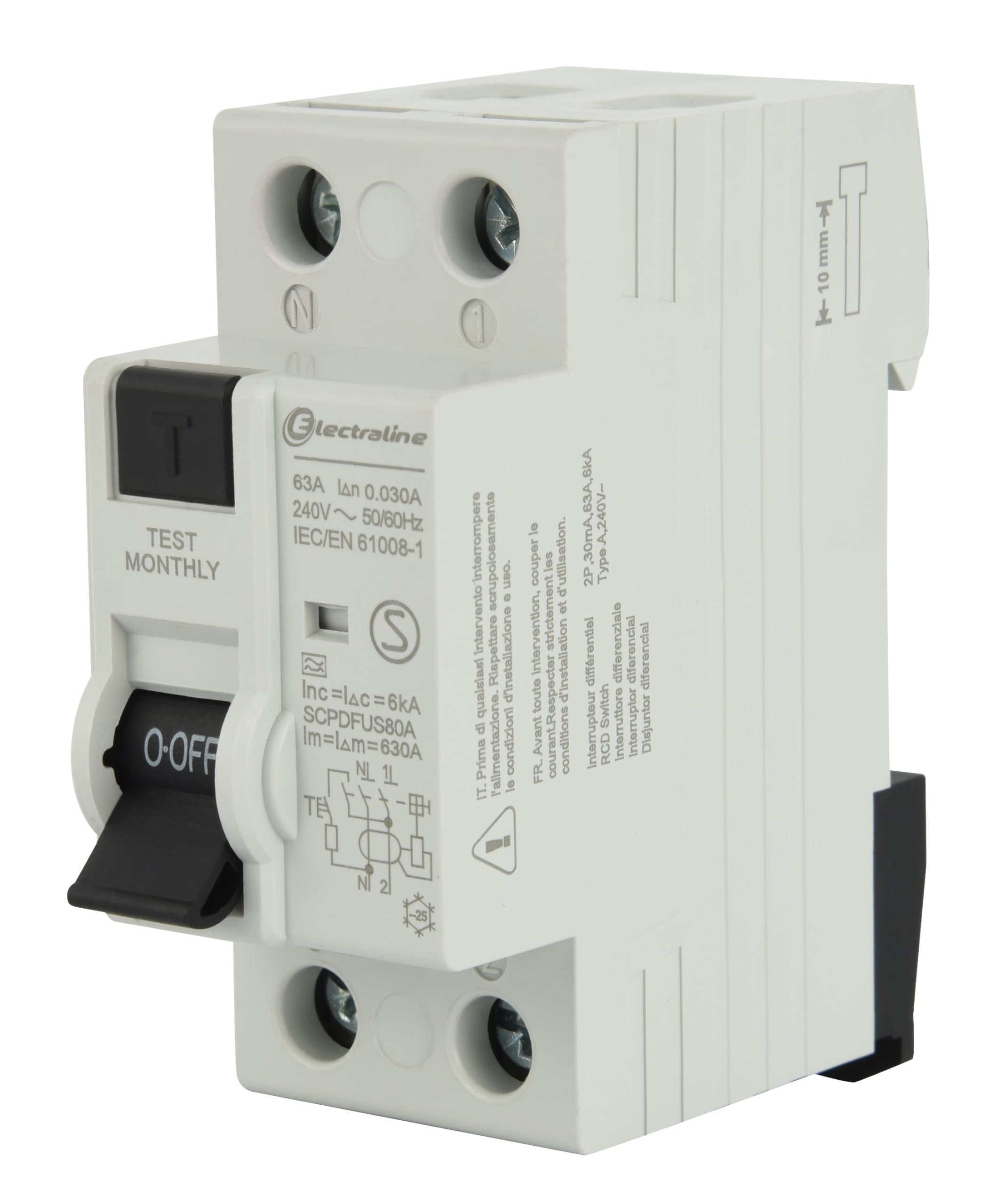 Electraline 87012 Interrupteur différentiel 63A, sensibilité 30mA, type A