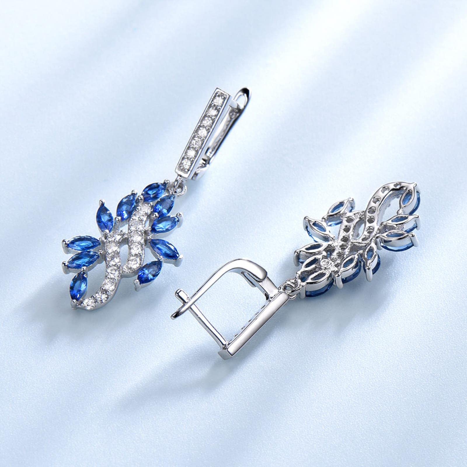 SALAN Pendientes De Clip Coreanos De Plata De Ley 925 Auténticos, Pendientes De Piedras Preciosas De Zafiro Creados para Mujeres, Regalo De Boda, Joyería Fina