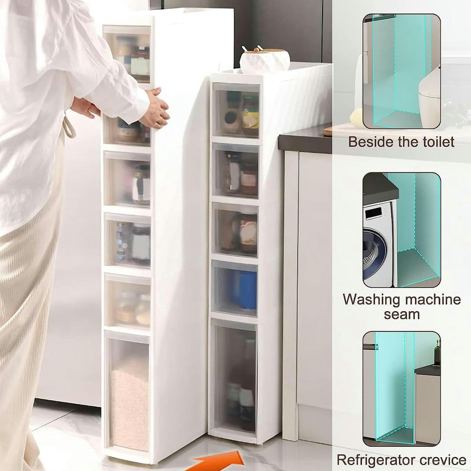 Armadietto da bagno alto con ruote, sottile, con 2-6 ante, versatile, verticale per piccoli spazi, ideale per servizi igienici e spazi ristretti