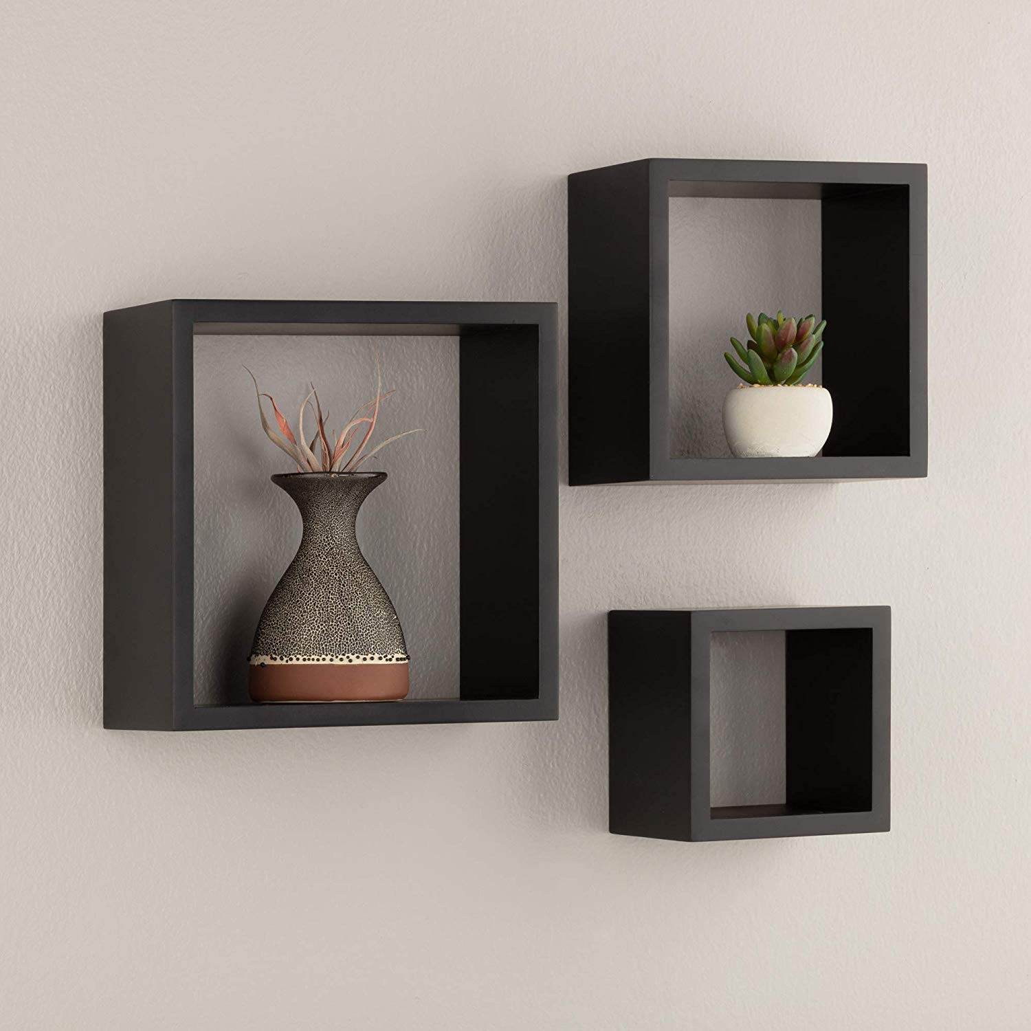 Furniture Castle Onlinecollection® Engineered Wood Square Shape Wall Shelf (Color-Black) - Set of 3 (Brown)