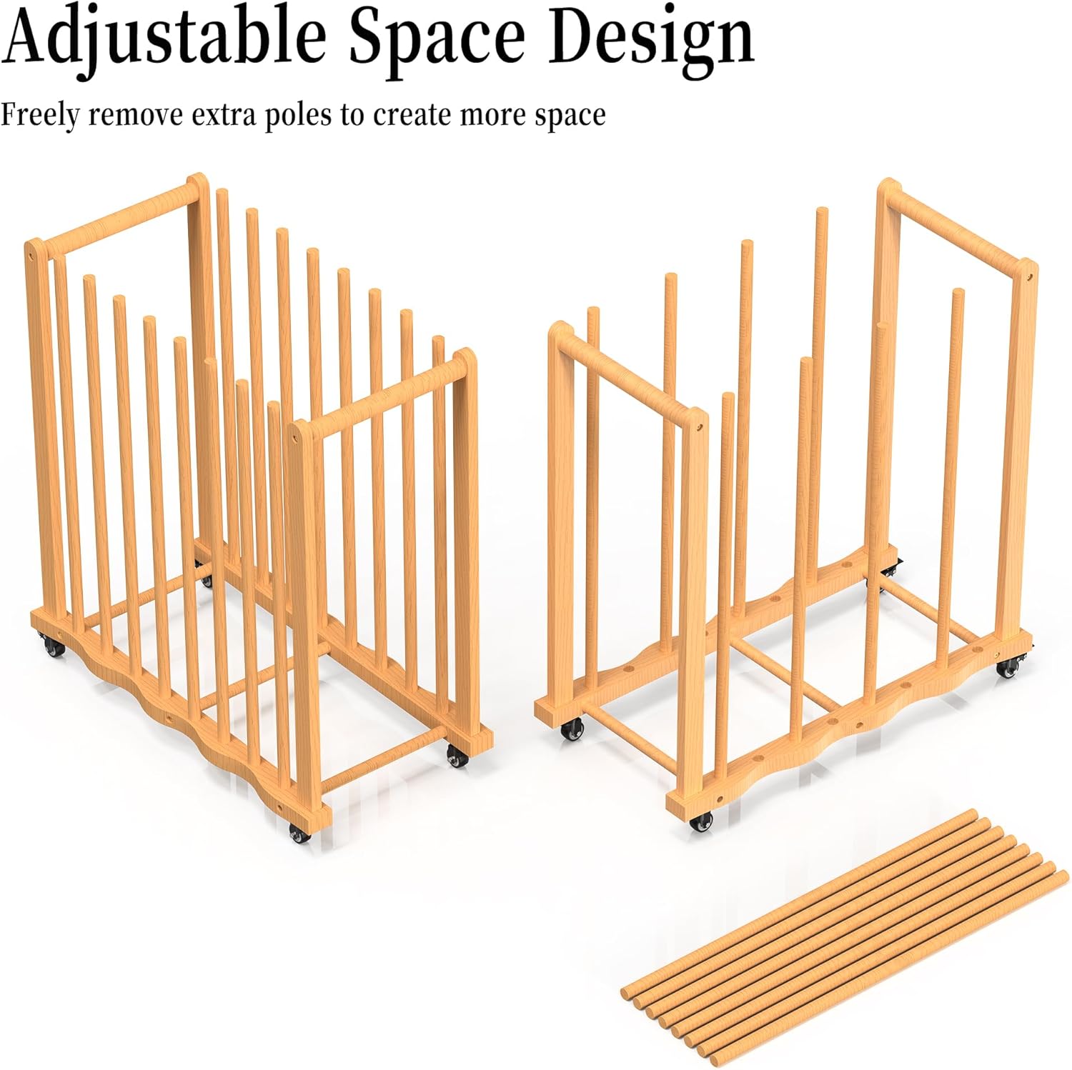 Tredre Art Storage Rack with Double-Handles & Wheels, Beech Wooden Canvas Storage Stand, Art Drying Rack with Adjustable Slots for Drawing Board, Panel, Paper Pad for Art Studios, Artworks, Gallery