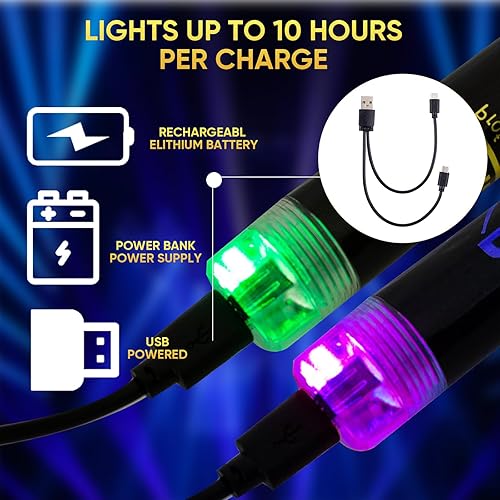 Miniatura 5 de Baquetas de batería recargables con 15 colores cambiantes LED personalizados para adultos y niños, accesorios de batería