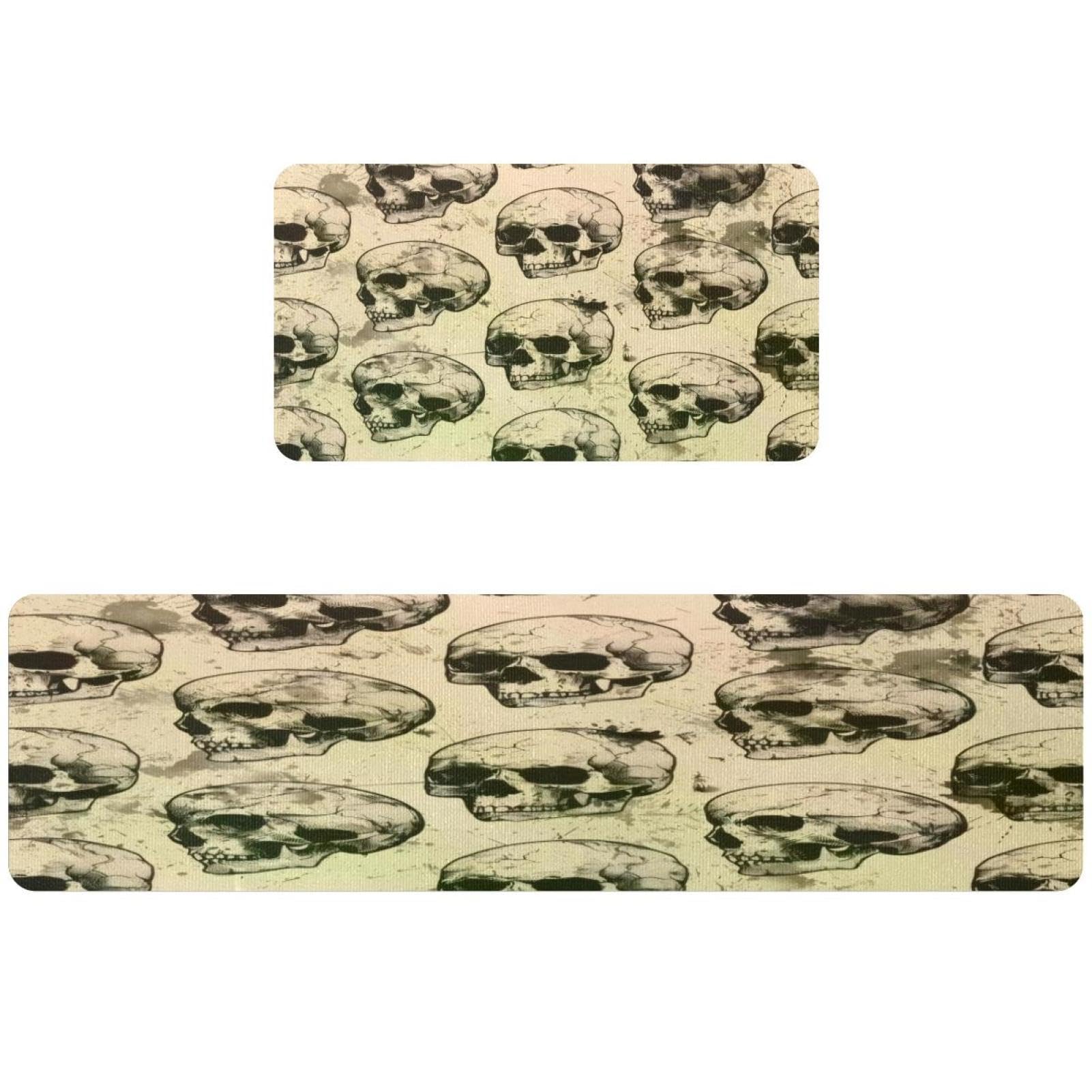 Tapetes de cocina antideslizantes VAPOKF lavables y ultra absorbentes con diseño de calavera