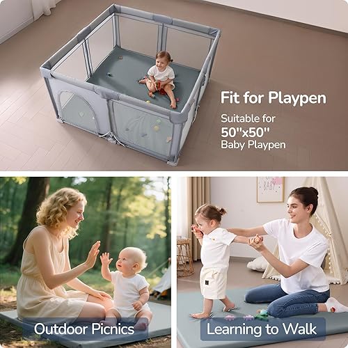 Miniatura 8 de Tapete de juego para bebé para suelo, tapete de cuero vegano de 50 x 50 pulgadas, tapete de juego acolchado de espuma viscoelástica de 1.3 pulgadas