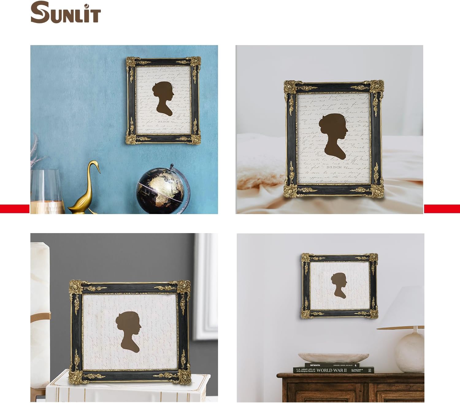 Sunlit Vintage Picture Frame 8x10 Inch, Luxury Antique Photo Frames with Glass Front, Photo Display, Tabletop Wall Hanging, Gift Ideas, Black and Gold