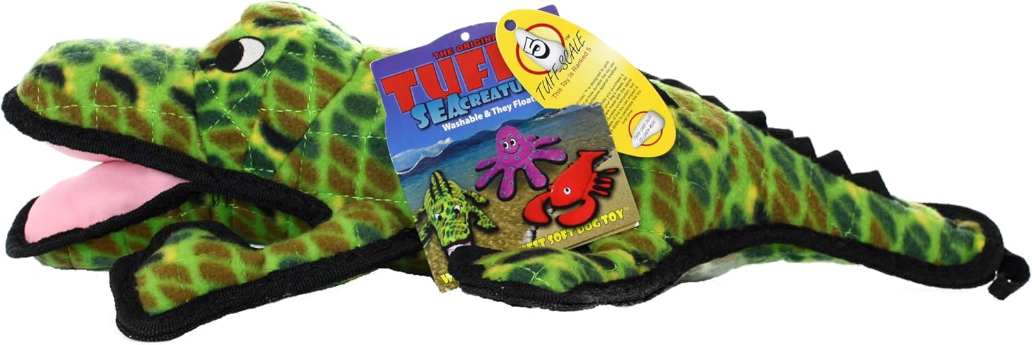 TUFFY - World's Tuffest Soft Dog Toy - Ocean- Squeakers - Multiple Layers. Made Durable, Strong & Tough. Interactive Play (Tug, Toss & Fetch). Machine Washable & Floats. (Alligator, Large 2 Pack)