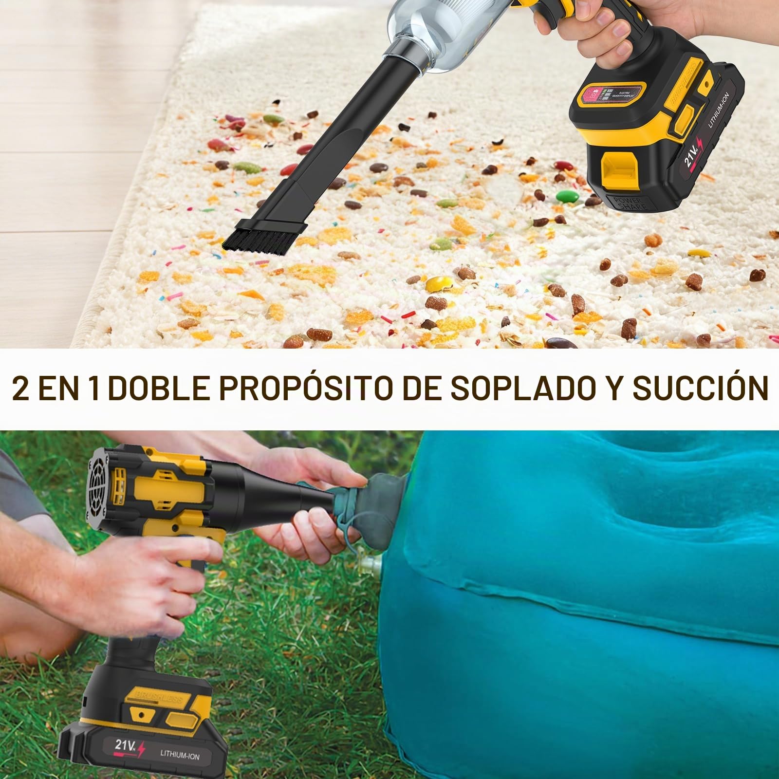 Soplador de batería turbo y aspiradora 2 en 1 para baterías Makita de 18 V, motor sin escobillas de 80.000 rpm, velocidad de aire de 600 m/s, potencia de succión de 11000 pa, soplador de hojas para