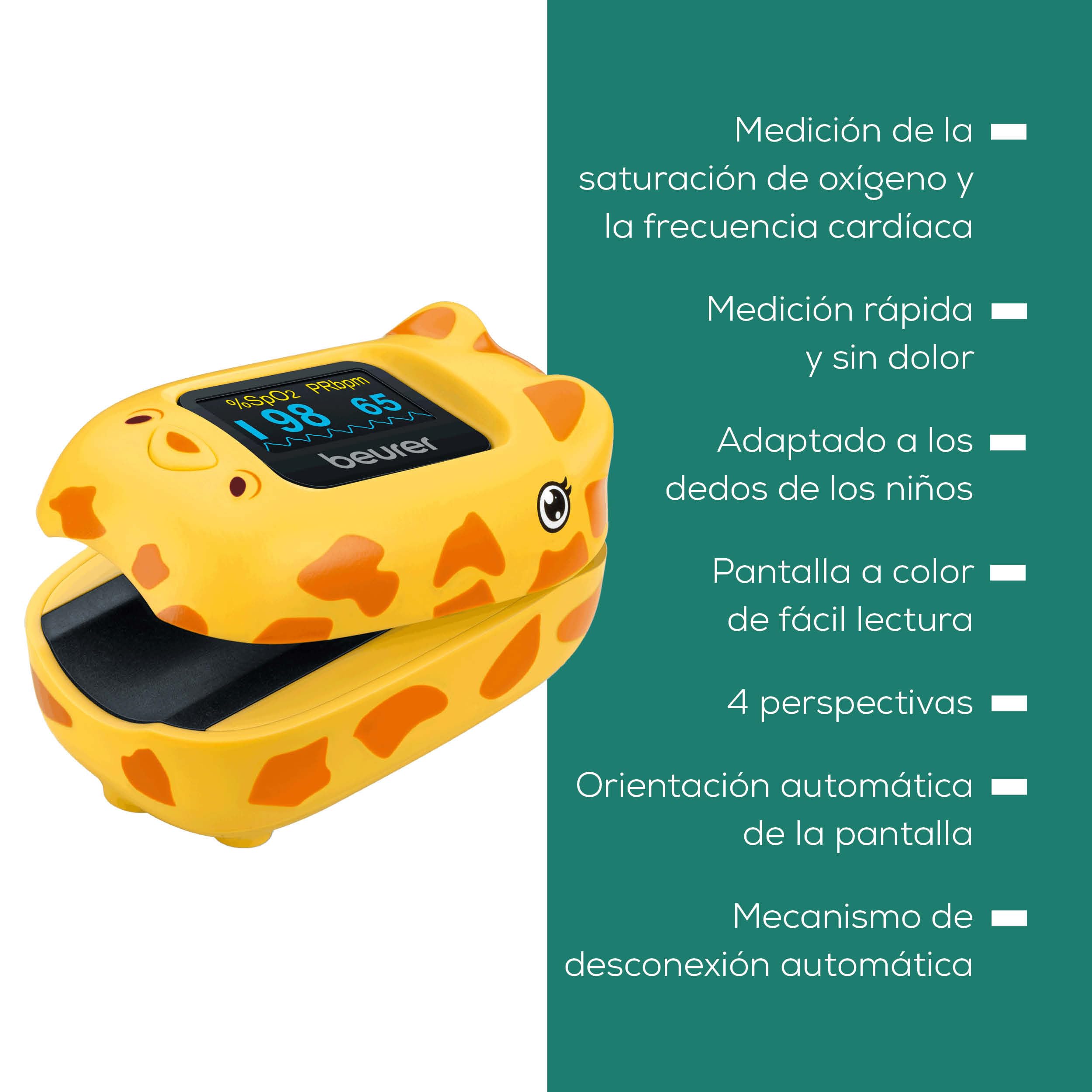 Beurer PO 13 Kids Oxímetro de pulso de dedo para niños, medición de pulso y saturación de oxígeno en segundos, formato pequeño, alineación automática de la pantalla, con bolsa de
