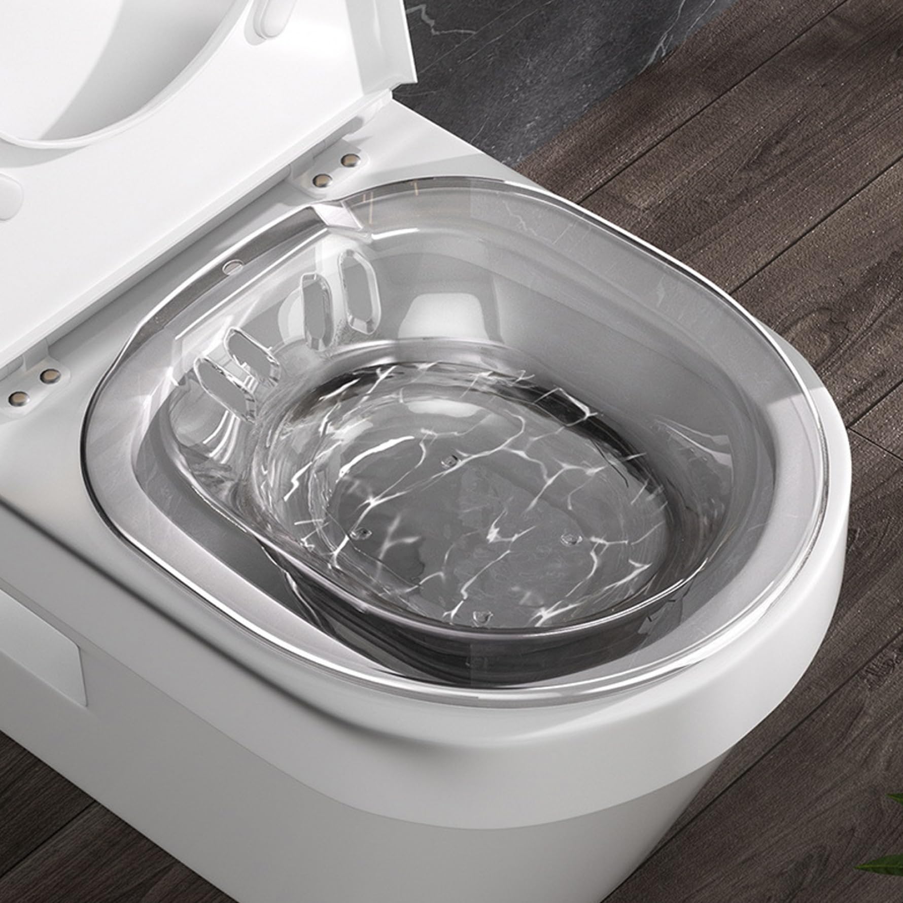 Pastoralist Transparent Grey Sitz Bath For Toilet, Bath For Toilet Hemorrhoids Postpartum Care, Perineal Soaking Bath Over The Toilet Seat, Collapsible Sitz Basin With Flusher (Transparent Grey)