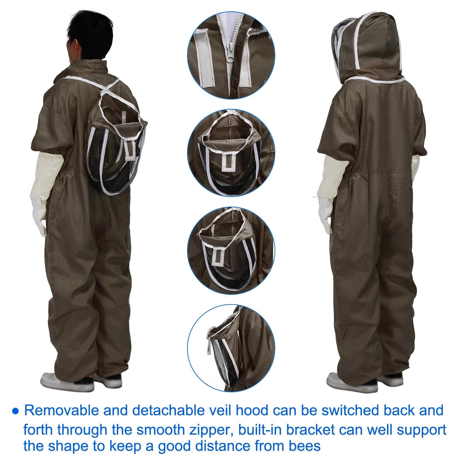 QUARKZMAN Tuta da Apicoltore per Uomo e Donna XL con Guanti e Velo (Giacca, Pantaloni, Guanti) Tute da Apicoltore per Adulti per Principianti e Professionisti, Caffè