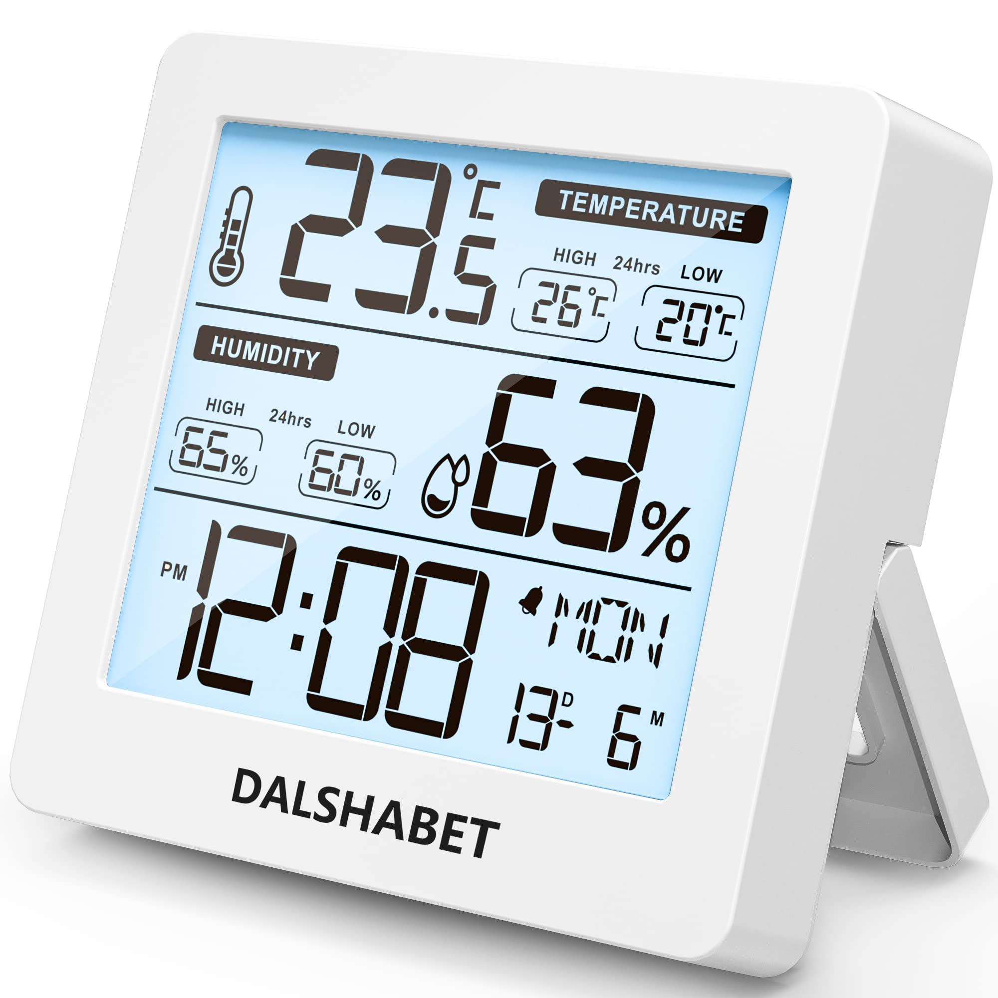 Photo 1 of Humidity Meter Indoor Thermometer Hygrometer with Backlight, Room Humidity Temperature Gauge with 4-Inch Large LCD Display & Accuracy Calibration -- White