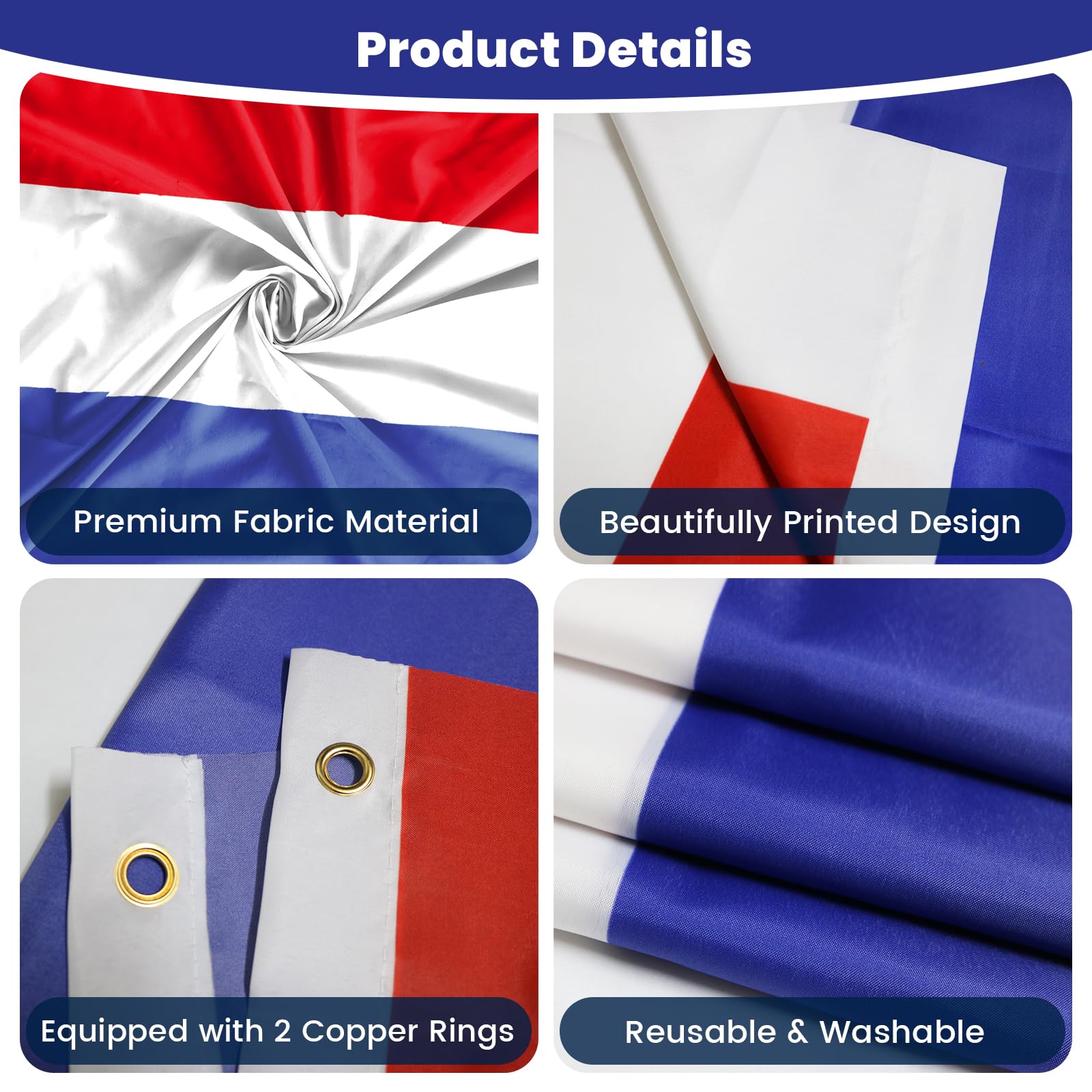 PartyYaa Netherlands Flag, 5ft x 3ft Nederland Flag for Party Decoration Single Side with 2 Brass Eyelets, Waterproof - Image 3