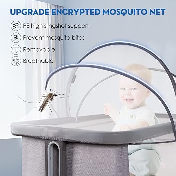 Beberoad Baby Beside Crib Co-Sleeper Mosquito Net Cover for Travel Cot Bassinet Bedside Sleeper, Insect Cat Net Zipper Mosquito Net for Baby Crib Co-Sleeping Bed (White)