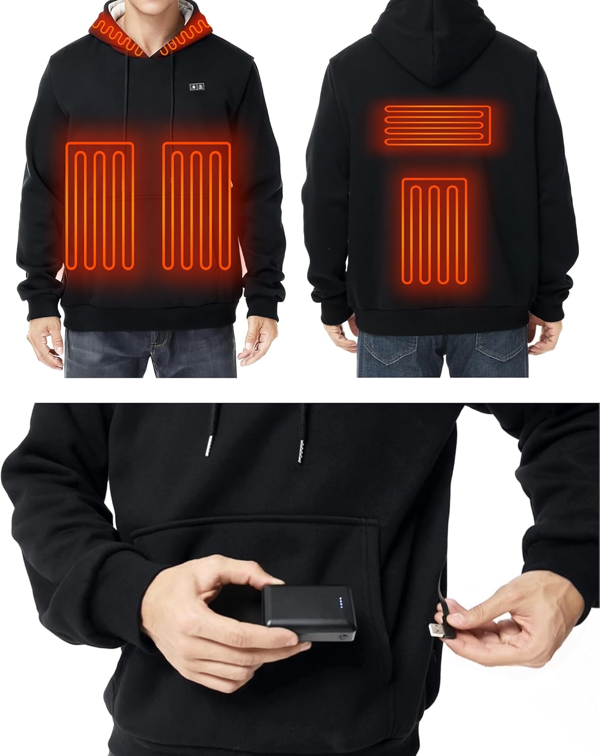 Heated Hoodie for Men Women,Pullover Heated Sweatshirt with 6 Heating Zones and 7.4V Battery Pack - Image 2