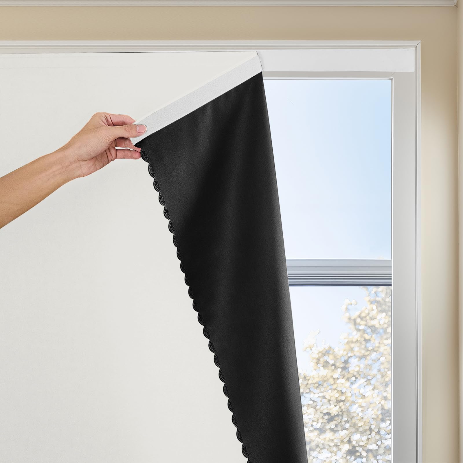 Jilron Magic Tape Stick on Portable Curtains for Windows,Bedroom Blackout Curtains for - Thermal Lnsulated Kitchen Room Darkening Black Small Drapes(1 Panels,47Wx54L inch-White)-image-46