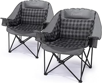 Camping Chairs for Adults 2 Pack Heavy Duty Padded Folding XL Camp Chair with Cup Holder, Supports 500lbs, Oversized Large Outdoor Widen Comfy Lawn Chairs for Tailgating Sports Beach