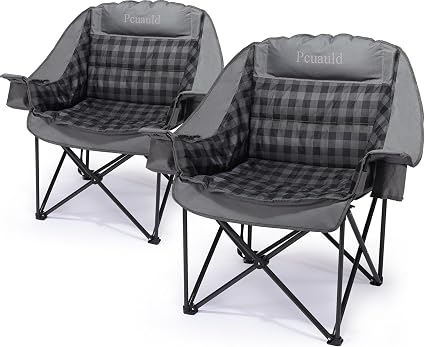 Camping Chairs for Adults 2 Pack Heavy Duty Padded Folding XL Camp Chair with Cup Holder, Supports 500lbs, Oversized Large Outdoor Widen Comfy Lawn Chairs for Tailgating Sports Beach