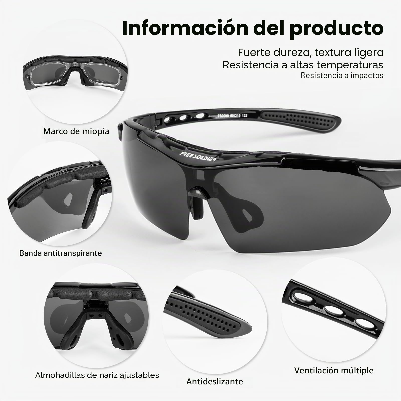 FREE SOLDIER Gafas Ciclismo Hombre Gafas tácticas Militares Gafas Motocross anti-UV400 Gafas de Sol polarizadas 5 en 1 para MTB Airsoft Correr, Pescar, Conducir, Deportes al Aire Libre