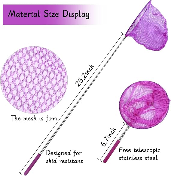 SEISSO Telescopic Butterfly Nets for Kids 3 Packs, Outdoor Explorer Catching Kits Including Catching Nets/Insect Mesh Cage/Tweezer,Great for Catching Insects Bugs Fishing, Extendable 34 inch