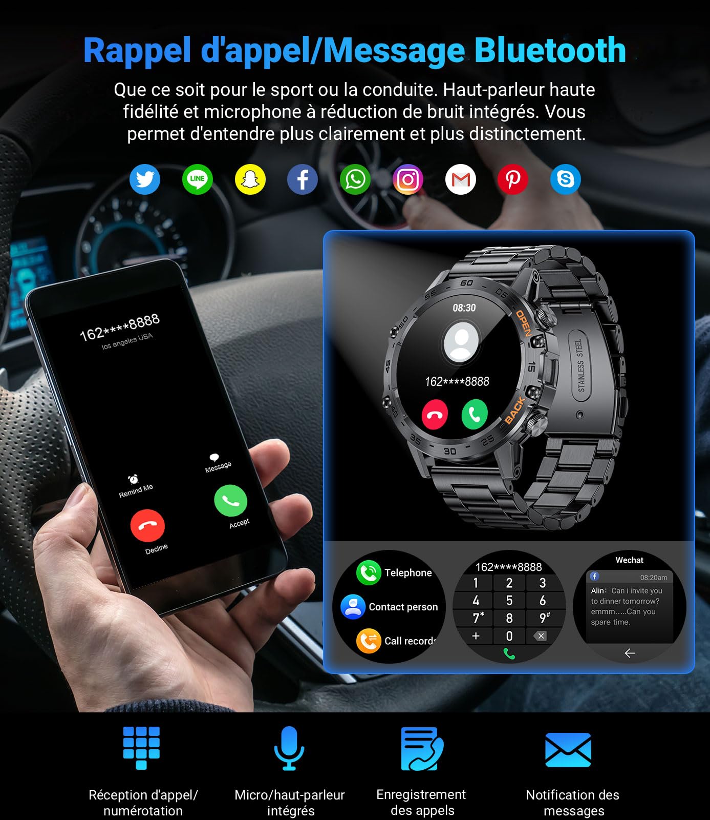 LIGE Montre Connectée Homme, 1.39" Smartwatch avec Fréquence Cardiaque, Tension Artérielle, SpO2, Durée du Sommeil, 300+ Cadran, 100+ Sports Fitness Watch pour Android iOS, IP67, Noir
