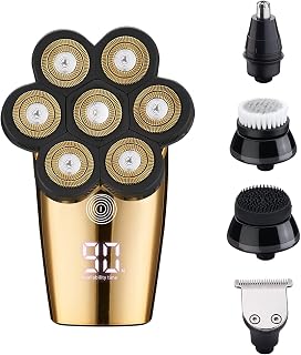 Barbeadores de cabeça para homens carecas, barbeador elétrico atualizado com 7 cabeças flutuantes, kit de cuidados 5 em 1, interruptor de toque indutivo, impermeável, recarregável, sem fio