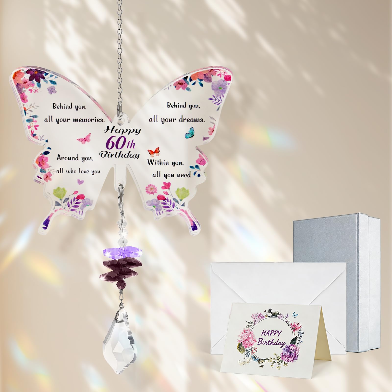 Inspirational 60th Birthday Gifts for Women Unique Butterfly Crystal Suncatcher Gift for Ladies Thoughtful 60th Birthday Gifts 1965 for Her Presents for Mum Sister Friend
