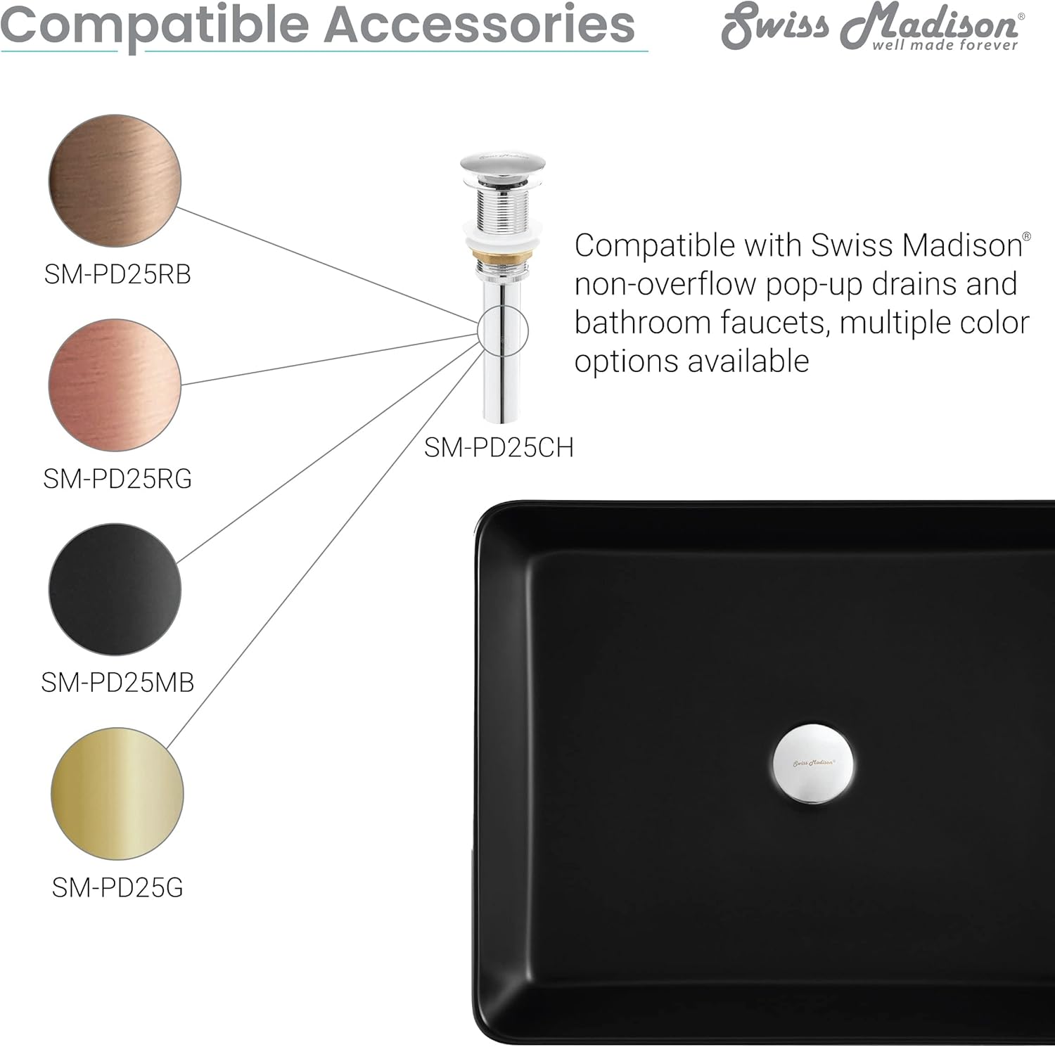 Swiss Madison Well Made Forever SM-VS242MB, Concorde Rectangle Ceramic Vessel Sink, Matte Black