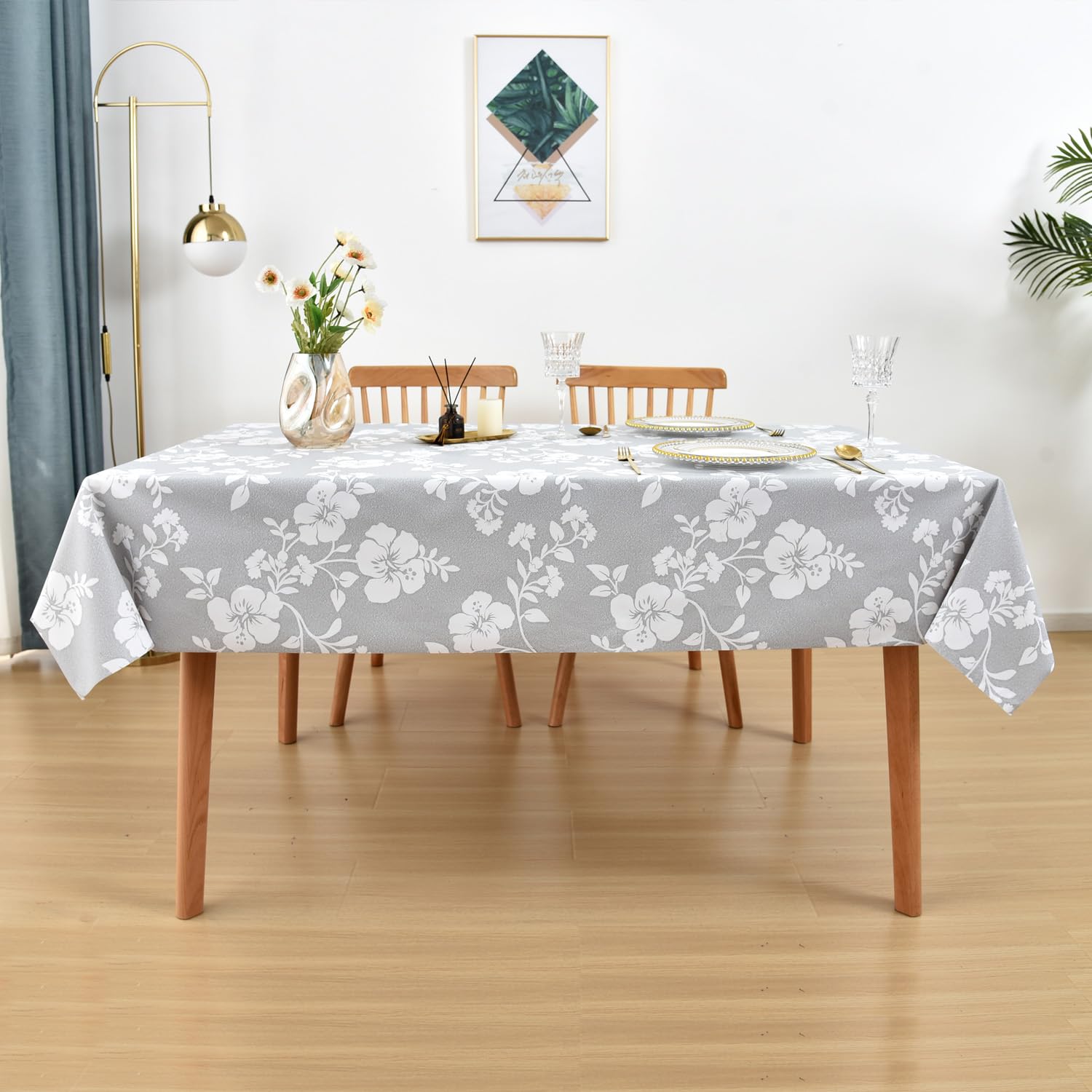 LOHASCASA Nappe en vinyle pour tables rectangulaires, en plastique PVC imperméable, rectangulaire, nappe ovale facile à nettoyer pour table de pique-nique, camping en plein air, 2,1 m, 137,2 x 213,4