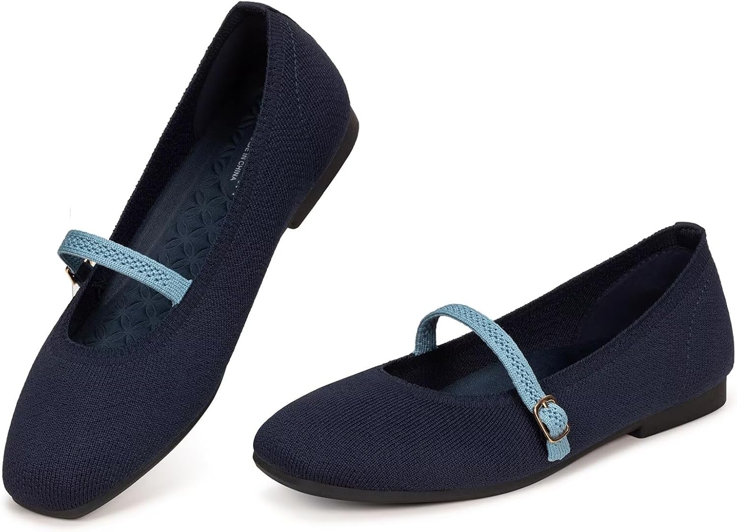 Frank Mully Mary Jane Women Flat Shoes Slip on Square-Toe Washable Shoes Comfortable for Dressy and Work with Ankle Strap
