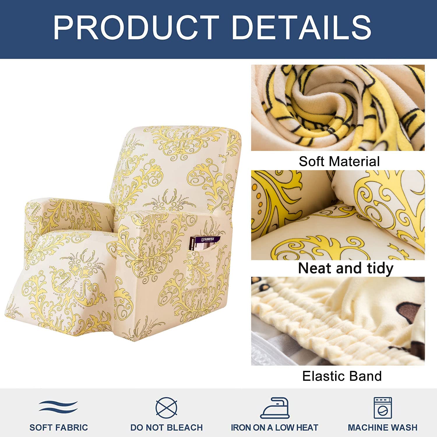 YOPOIY Estiramiento Alto de 1 Pieza Cubierta de sofá reclinable Ajustado Antideslizante Funda Reclinable Impreso Funda De Sillón Protector de Muebles para Sala de Estar -5