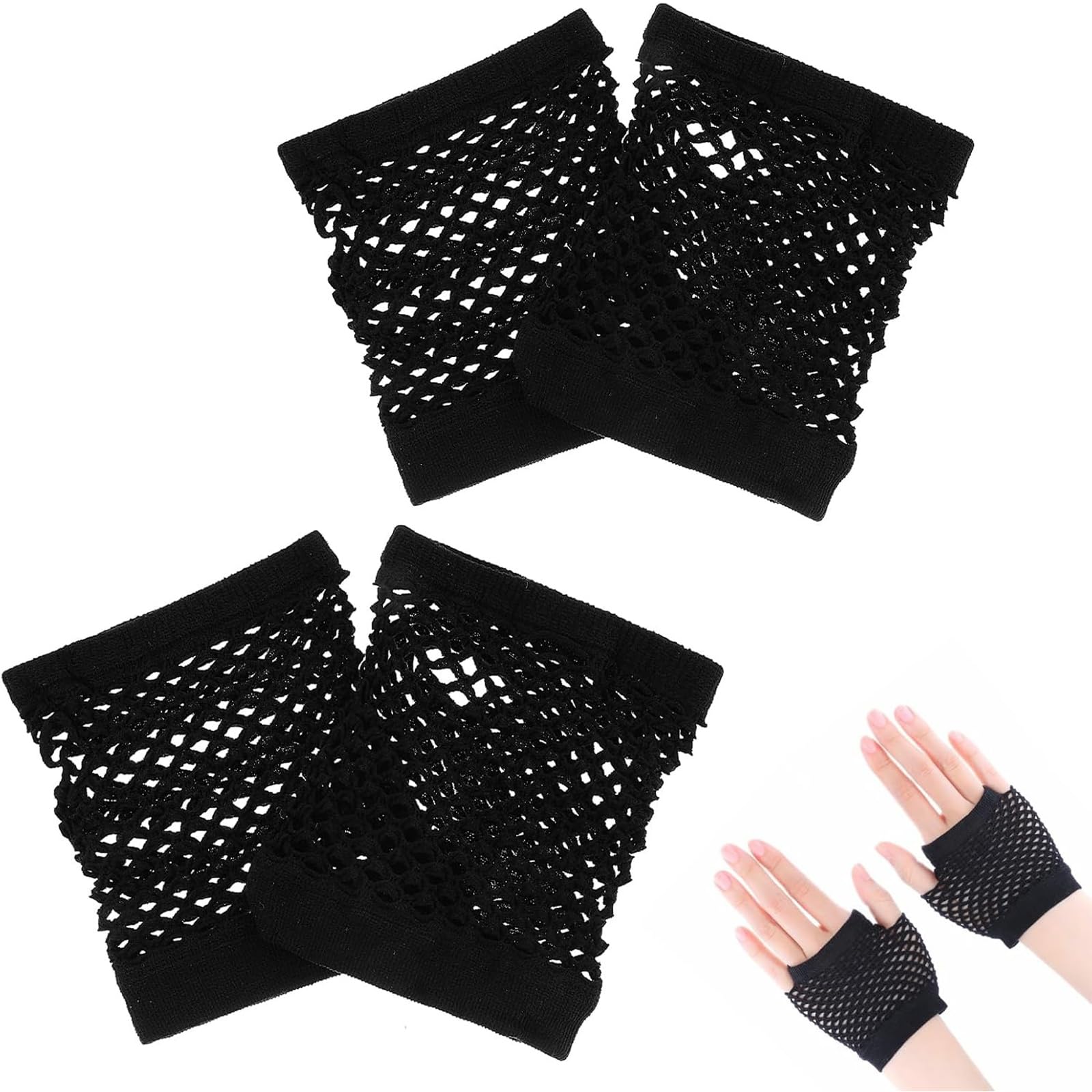 Guantes punk de red cortos sin dedos en color negro para fiestas 8