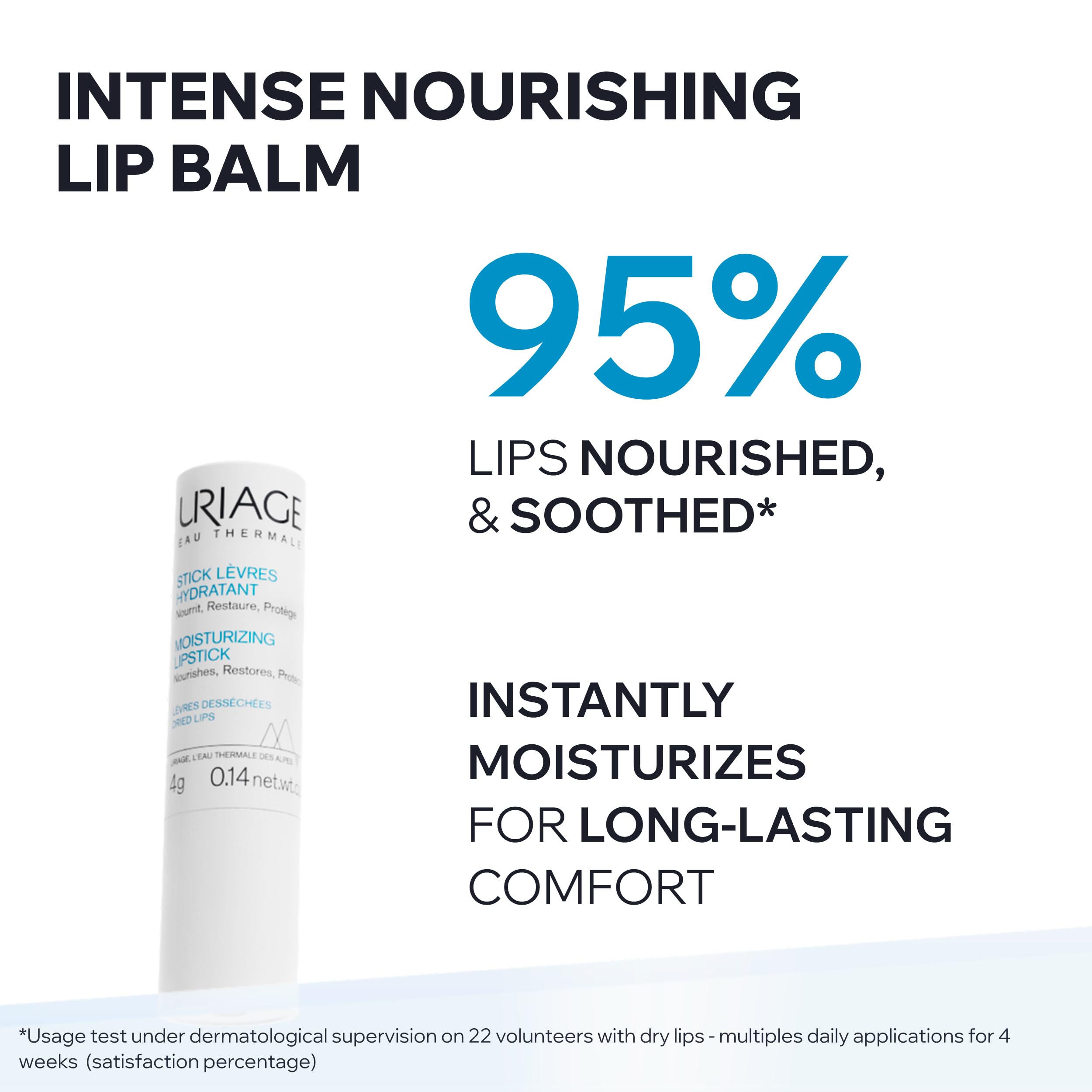 Uriage Eau Thermale Lip Balm With Hyluronic Acid + Shea Butter + Vitamin C, Ultra-Soft Moisturizing Lip Balm For Dry, Chapped Lips, Itense Hydration, Unisex