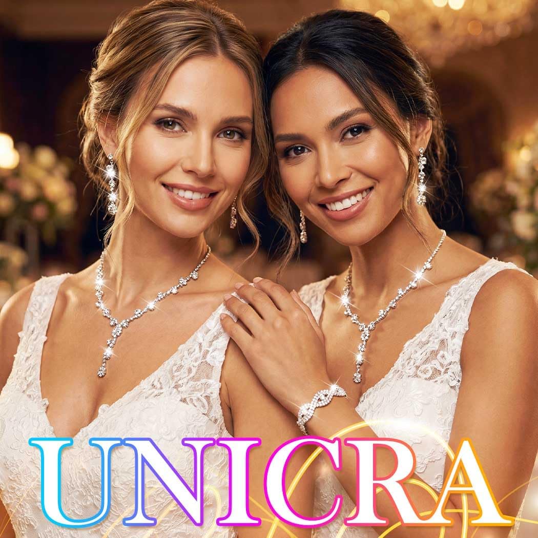 Unicra Silver Wedding Jewelry Sets Rhinestone Necklace Earrings Bracelet Set Prom Formal Costume Jewelry for Women and Brides