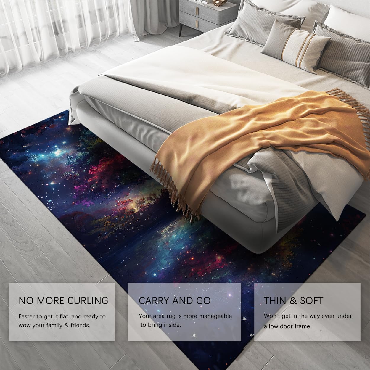 Tree of Life Area Teppich Bunte Fantasy Baum Teppiche für das Schlafzimmer Flur Magischer Sternenhimmel Spiegelbild Bodenmatte Niedrig Flor Waschbarer Teppich 160x230cm