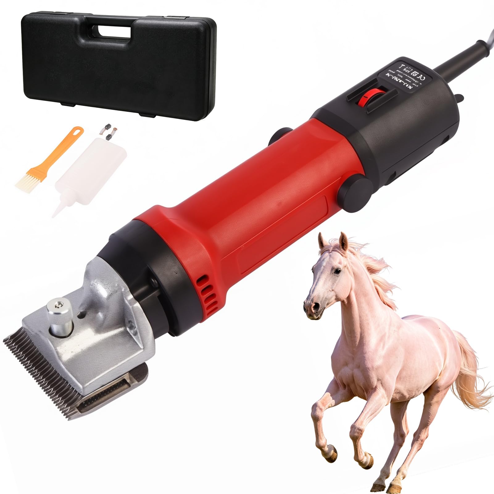 Esquiladora Eléctrica para Caballos 690w 2800rpm Recortadora Equina Profesional con Ajuste de 6 Velocidades Ajuste de Tensión de Cuchilla Diámetro de Corte 77mm Tijeras Eléctricas para Ganado Caballo