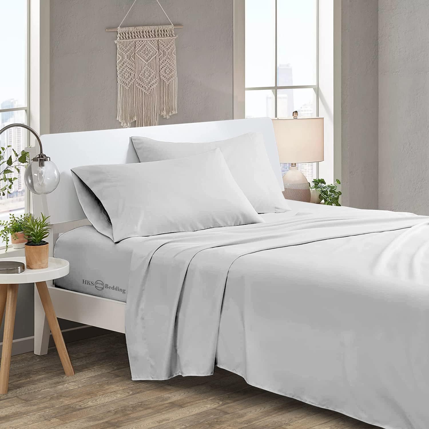 600 Thread Count Luxury Soft and Comfy Egyptian Cotton 1 Flat Bedsheet and 2 Pillowcase Queen Size Light Grey Solid | 3 PC Flat Bedsheet