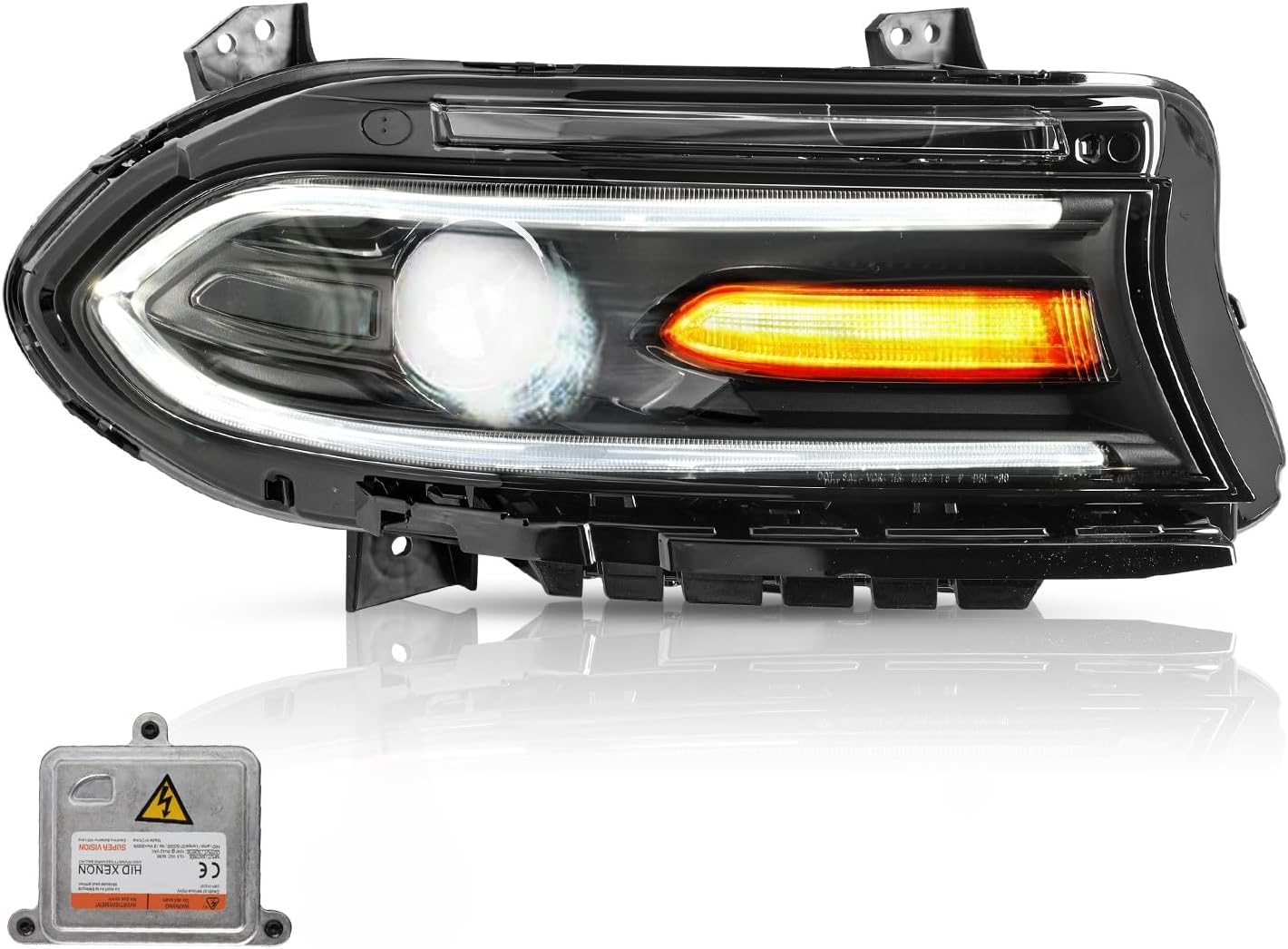 HID/Xenon Headlight Assembly Replacement for 2015 2016 2017 2018 2019 2020 2021 2022 Dodge Charger Projector Headlamp w/HID Ballast Right/Passenger Side