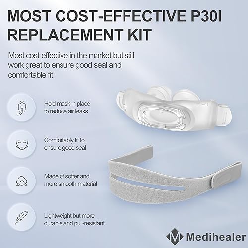 Miniatura 2 de Paquete de 2 cojines de almohada de repuesto P30i (L) con correa para Airfit P30i  Incluye 2 cojines y 2 correas para la cabeza, lavables y