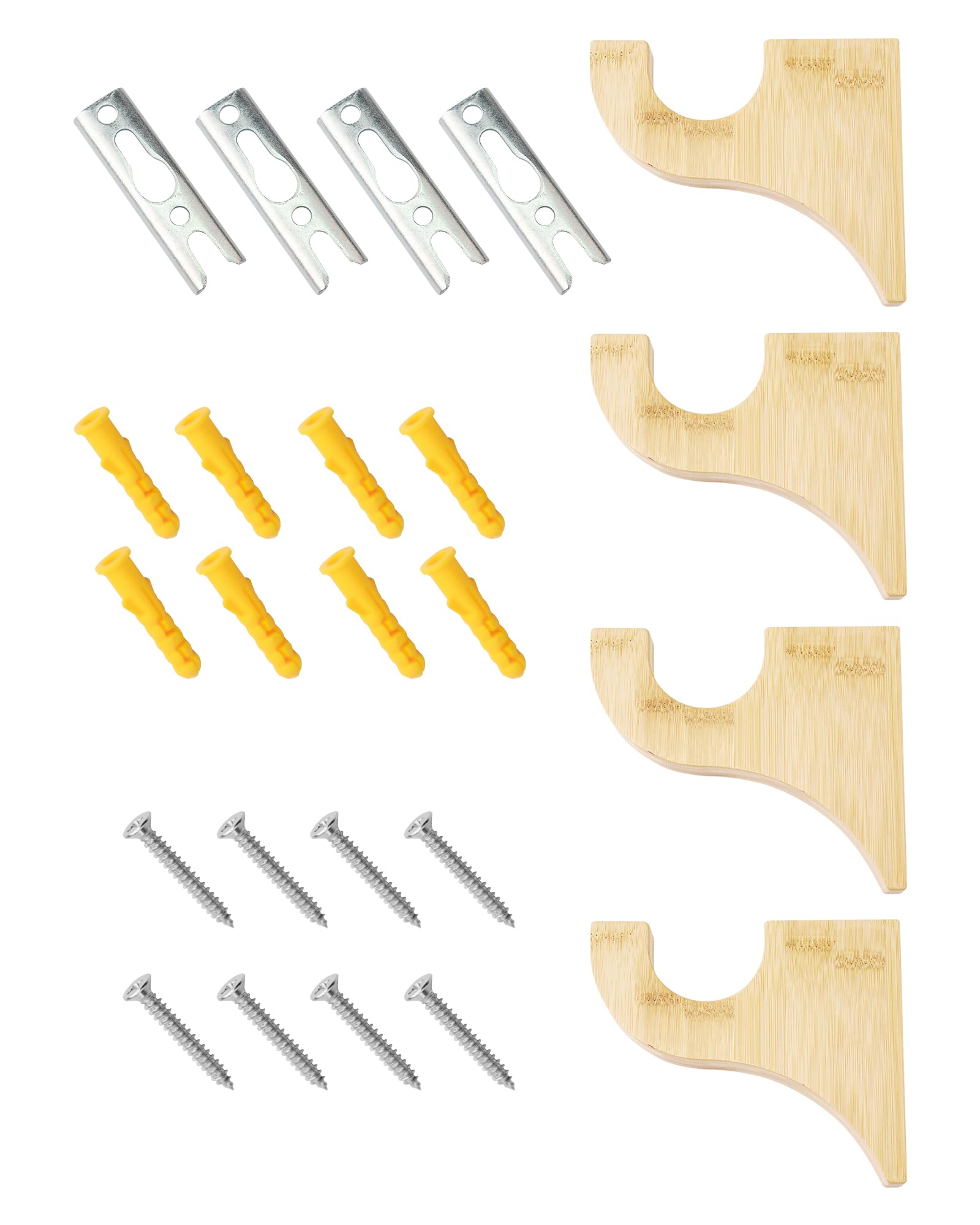 4Pack Wooden Curtain Rod Brackets, Wood Curtain Rod Holders for 2" Pole