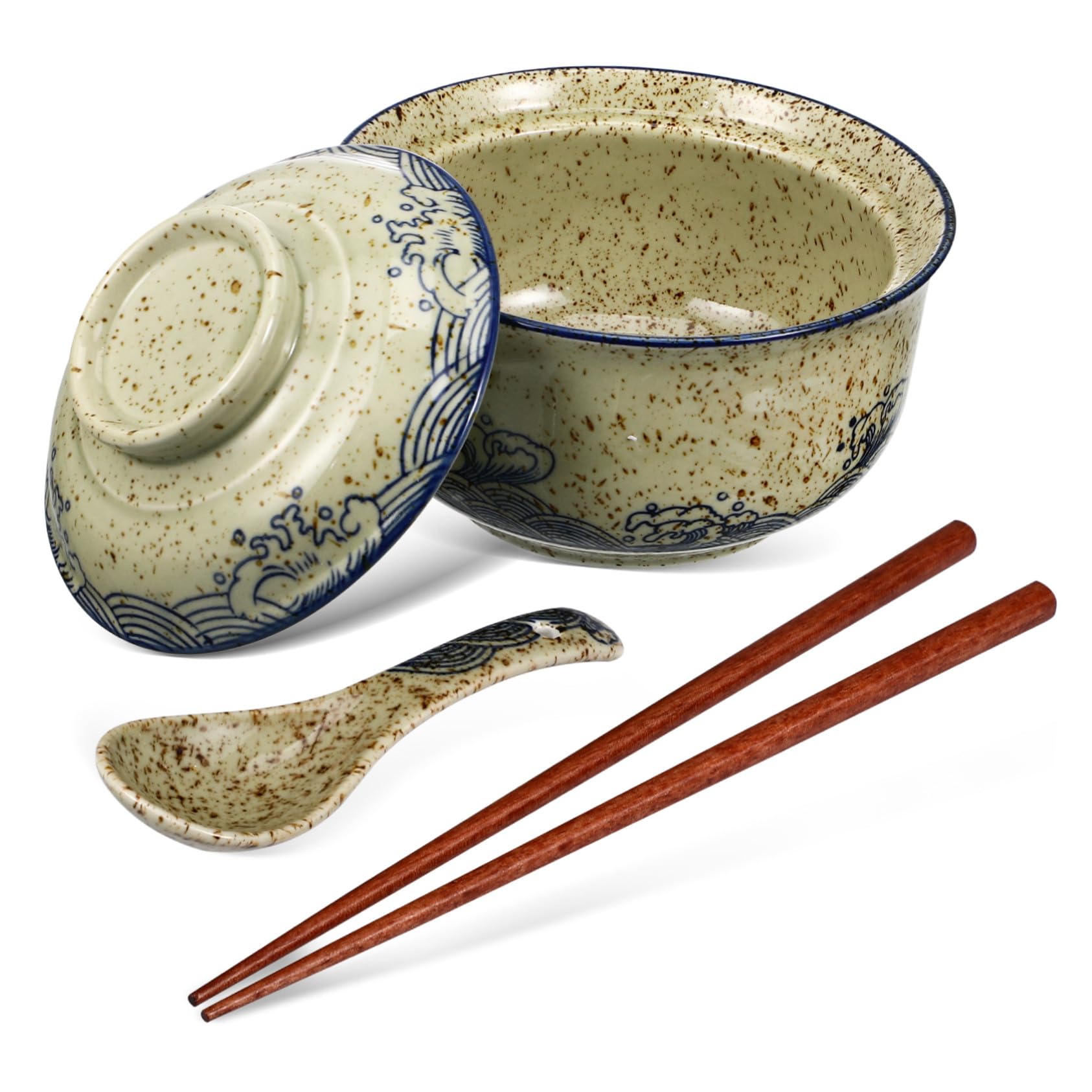Ramen-schüssel-set aus Keramik Inklusive Deckel Essstäbchen und Löffel als Instant-nudelschüssel Suppenschüssel oder Servierschüssel Geeignet