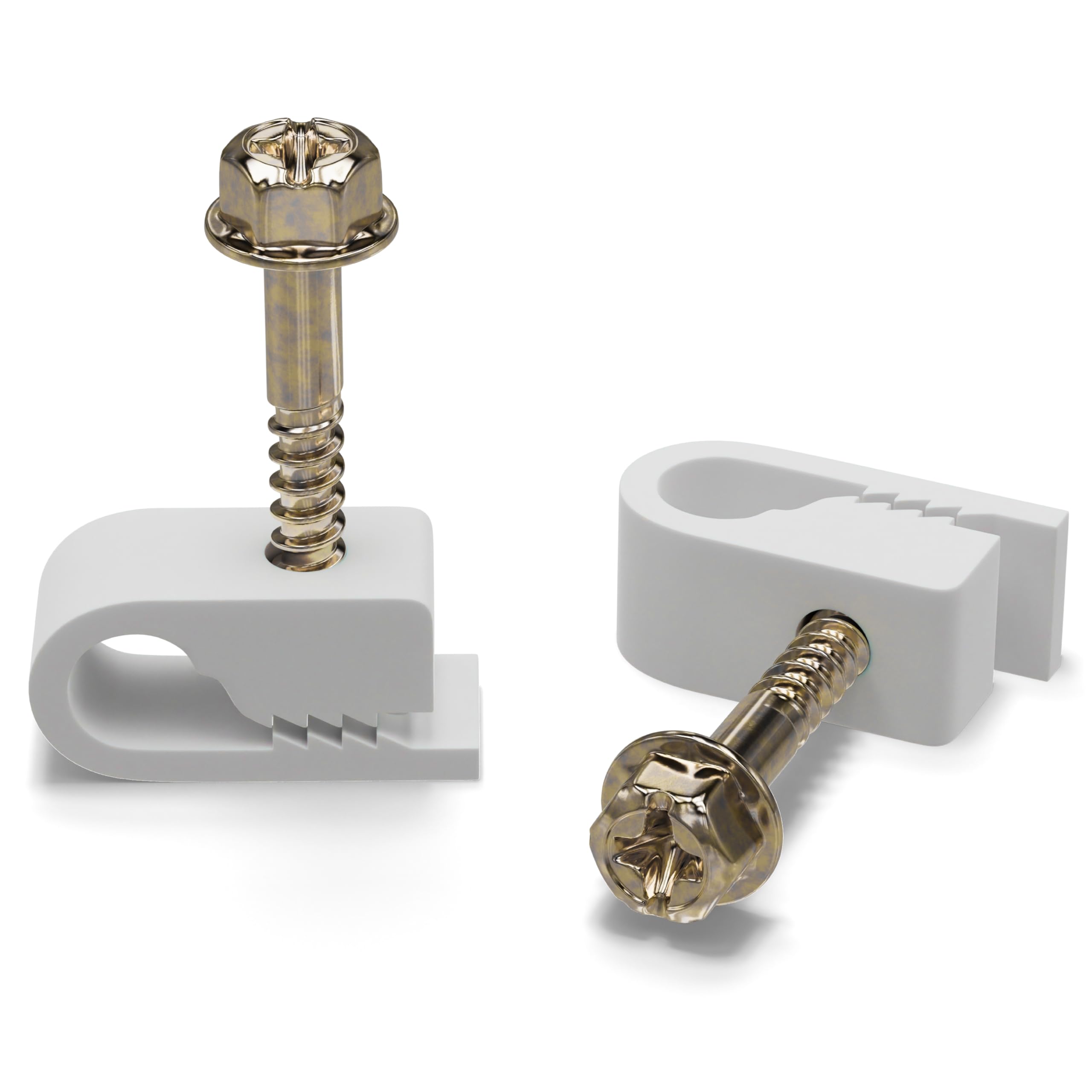 THE CIMPLE CO - Single Coaxial Cable Clips, Cat6, Electrical Wire Cable Clip, 1/4 in (6 mm) Screw Clip and Fastener, White (100 Pieces per Bag)