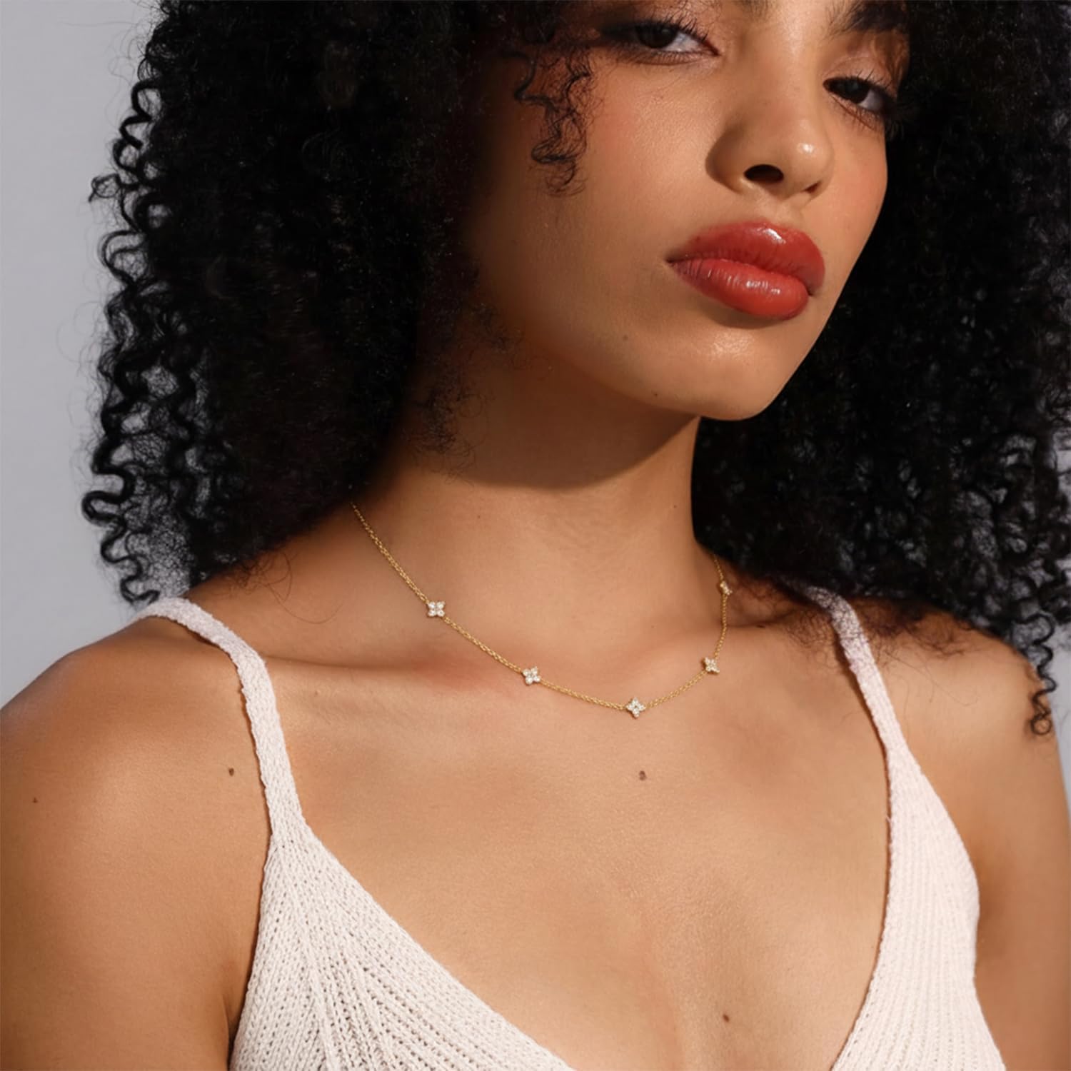 Dainty Gold Silver Necklaces for Women Trendy Non Tarnish 14K Gold Plated Cubic Zirconia Diamond Necklace Layered Cute Station Choker Necklace Stack for Women Jewelry Gifts - Image 3