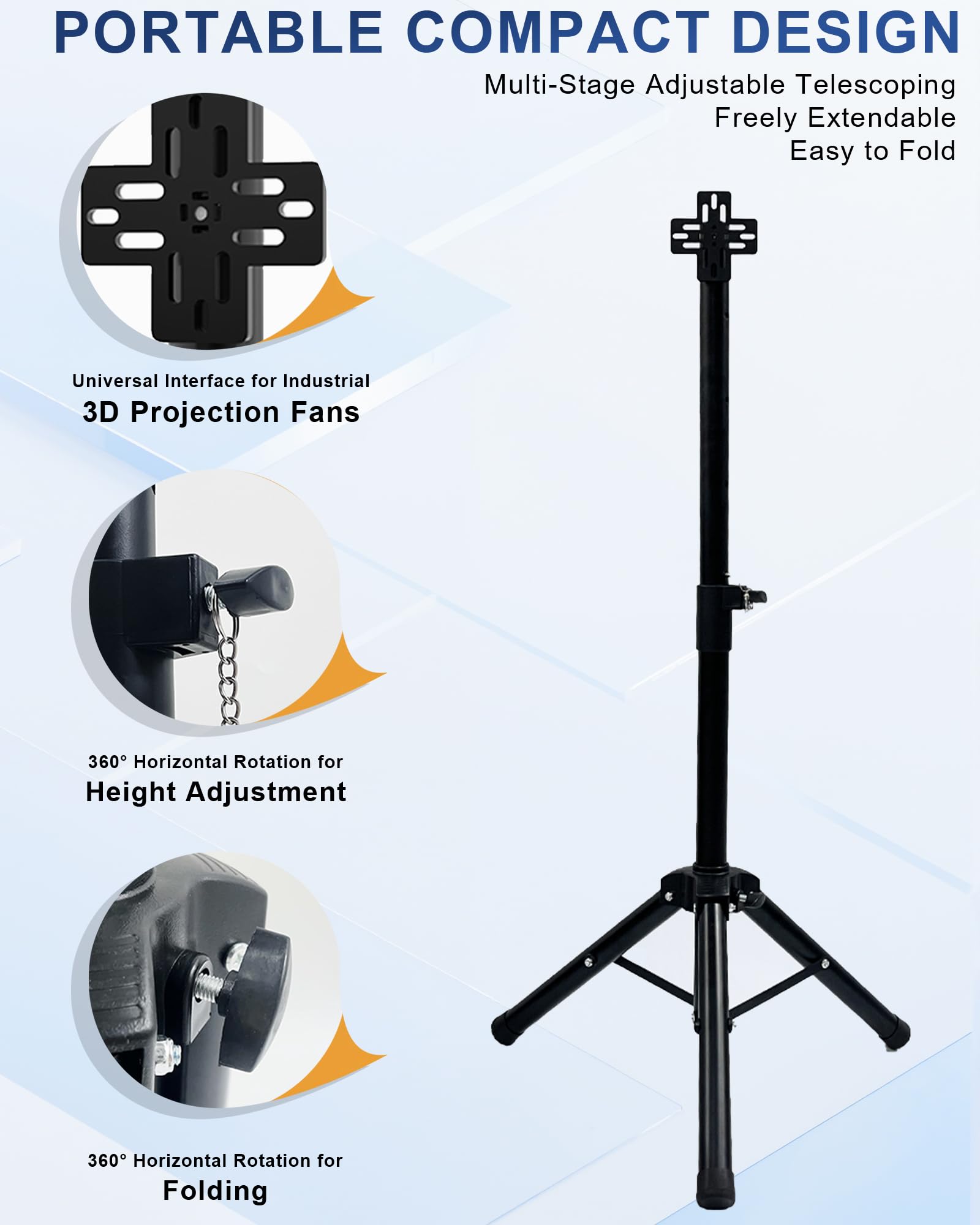 Supporto per ventola con ologramma 3D con base multifunzione, treppiede pieghevole per ventole, altezza da 39 a 99 pollici per una varietà di ventole a ologramma (esclusa la ventola)